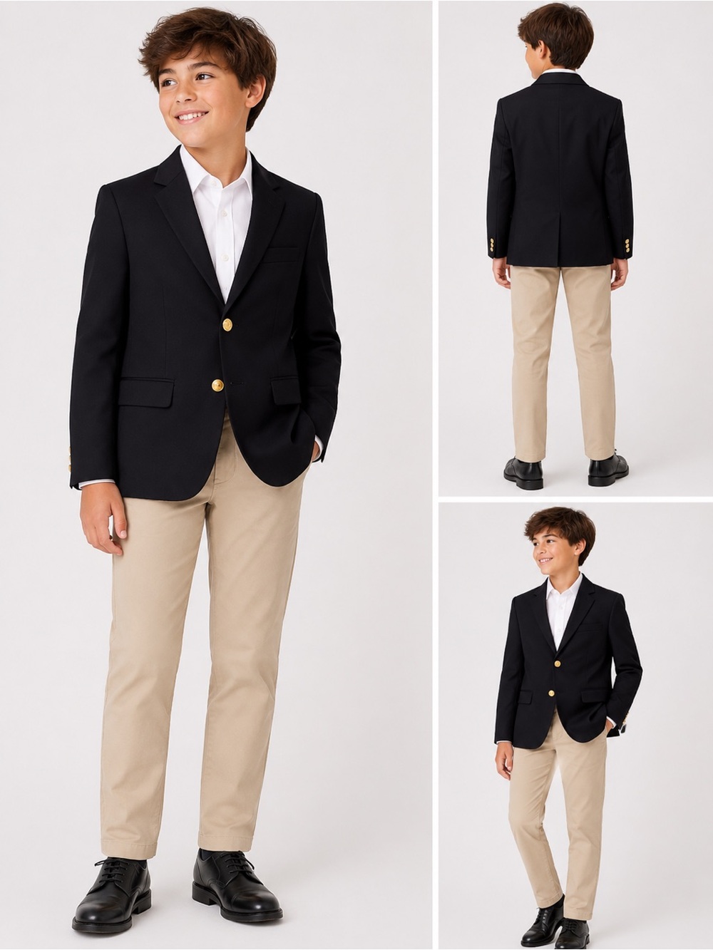 Lord & Taylor Boys Elegant Black Blazer with Gold Buttons Size 8R